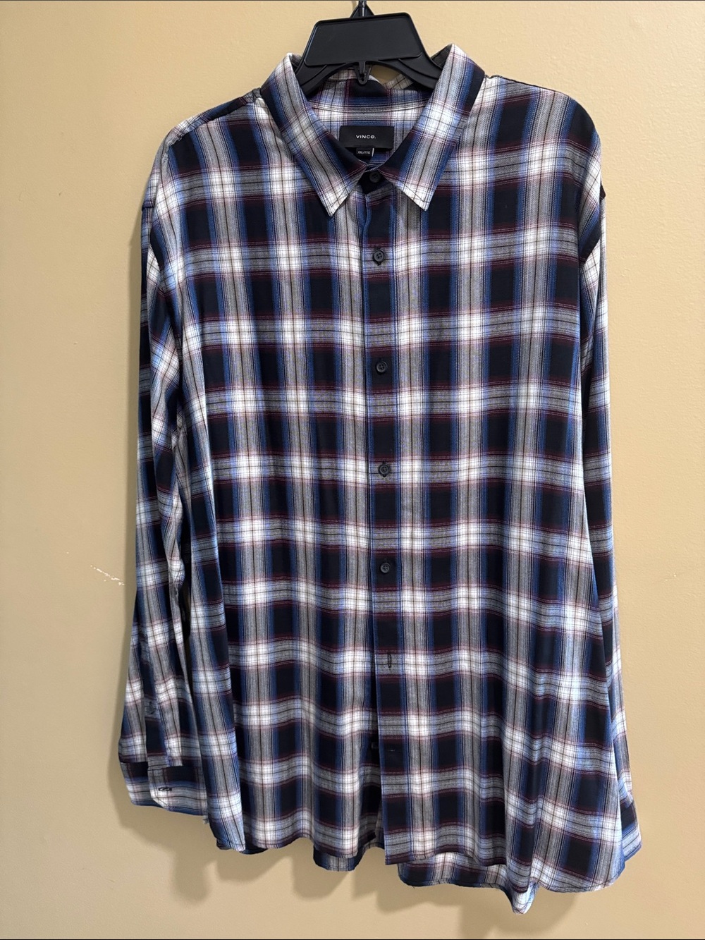Vince Navy, White and Burgundy Plaid Button-Down Shirt XXL/TTG